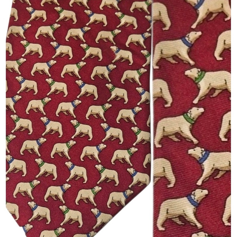 Brooks Brothers Makers Red POLAR BEARS Necktie Design Neck Tie Silk Handmade USA